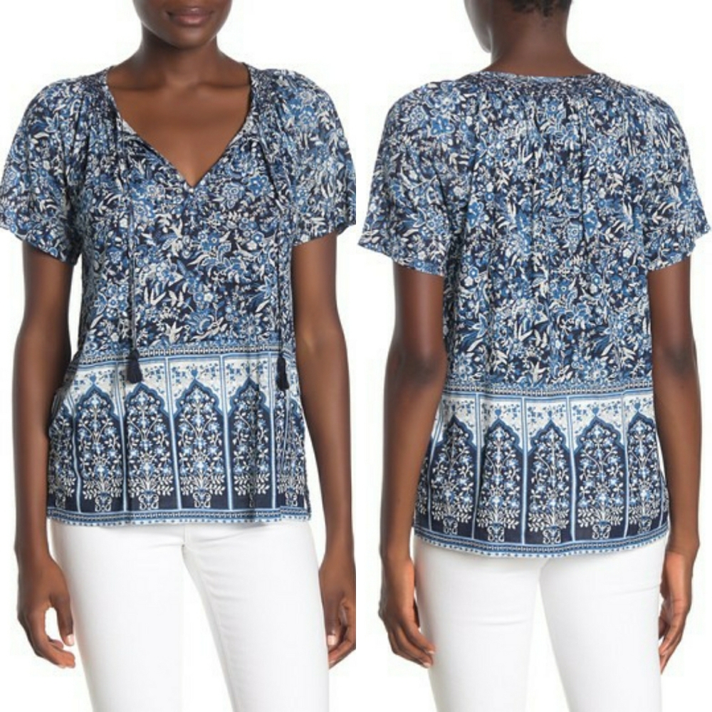 NWT Lucky Brand Blue Boho Floral Top